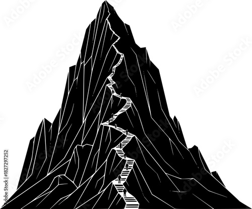rocky cliff side mountain with narrow paths and steps
