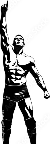Wrestler Holding Up Arm in Victory Silhouette
