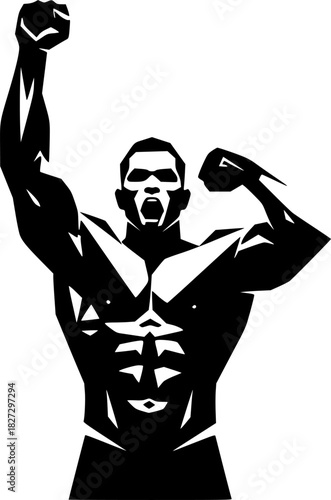 Wrestler Holding Up Arm in Victory Silhouette
