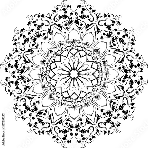 Elegant Black and White Mandala Design Intricate Floral Pattern for Art, Decor, and Spiritual Practices
