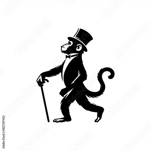 simple stencil silhouette vector of chimp ,onkey wearing tuxedo suit