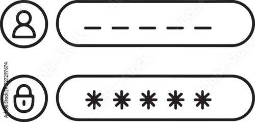 Doodle password register form. User name verification and authorisation. Hand drawn sketch login, logout, sign in illustration line art vector 