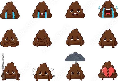 Sad Emoji Poop Icons Expressing Emotions with Graphic Symbols