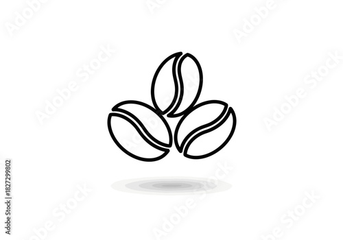Simple black outline icon of three coffee beans arranged in a small cluster
