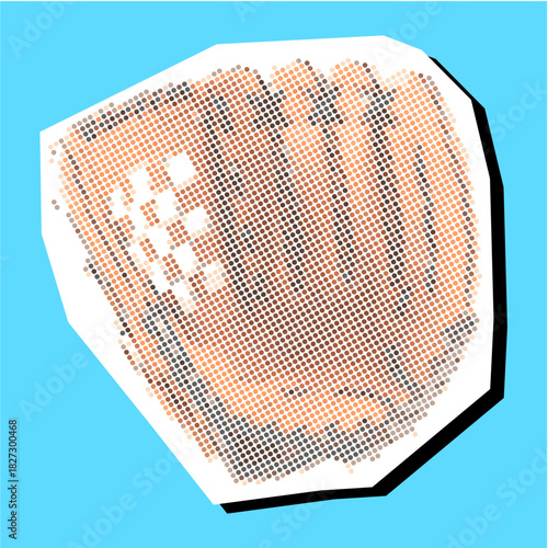 Baseball Glove Halftone Dotted Collage Element Pointillize in Paper Torn Vector Ideal for sport, retro, and abstract graphic designs. Symbolizes catching, defense, and pop art style.