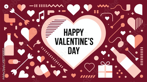 A Modern Valentine's Day Greeting Card, Featuring Hearts, Arrows, and Festive Elements in a Delightful Design