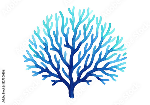 Watercolor style illustration of a vibrant blue branching coral reef organism