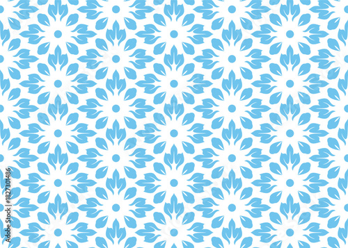 Flower geometric pattern. Seamless vector background. White and blue ornament. Ornament for fabric, wallpaper, packaging. Decorative print