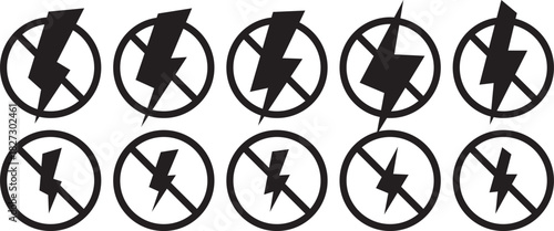 Lightning bolt icons, vector  set,electric power and energy flash symbols template, bright warning sign,Outline thunderbolt symbol illustration,
