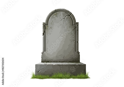 Realistic illustration of an old, weathered, cracked stone tombstone or gravestone
