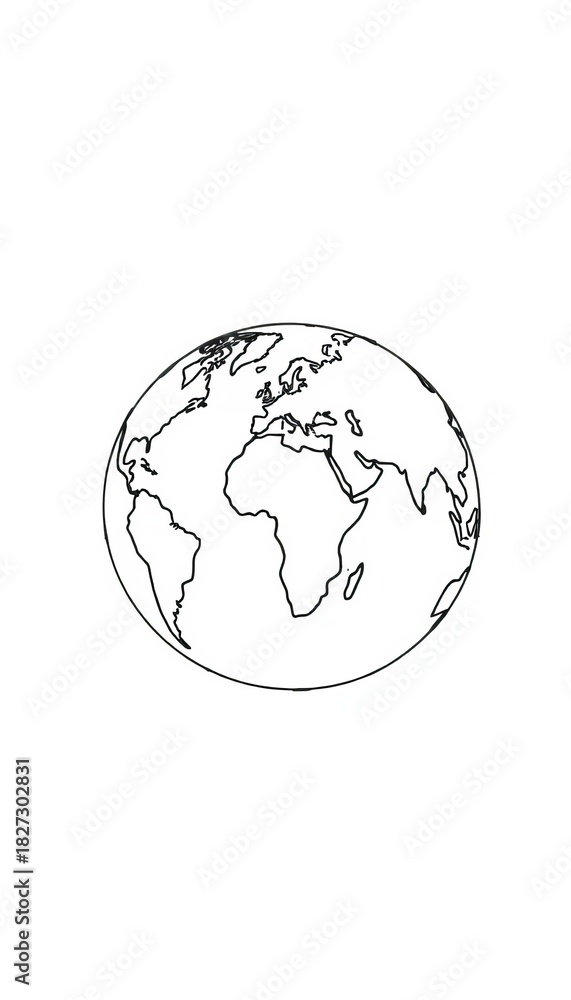 Fototapeta premium Hand-drawn globe sketch with continents outlined, perfect for educational or travel themes, globe, earth