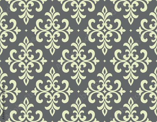Floral pattern. Seamless vector background. Vintage wallpaper in the Baroque style. Gray and beige ornament for fabric, wallpaper, packaging. Ornate Damask flower illustration