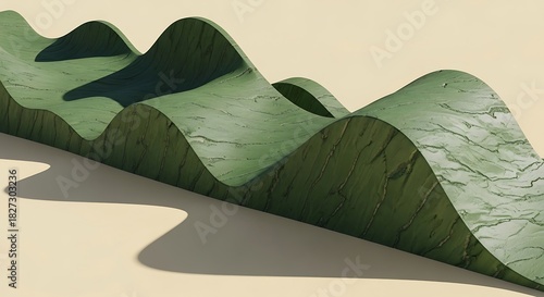 Undulating Textured Green Formations on Neutral Backdrop, Abstract Rendering