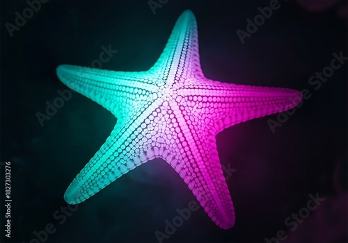 Vibrant starfish specimen shimmering in radiant hues against dark backdrop
