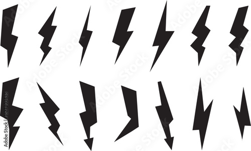 No Lightning Electricity and Prohibition symbol Icons Set, black icons, power outage, bright warning sign, Antistatic material flash design illustration,
