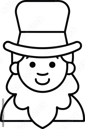 Leprechaun face with top hat and beard simple line art vector