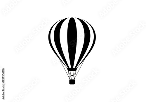 Black and white striped hot air balloon icon graphic