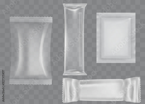 Realistic Transparent Empty Plastic Food Packaging Template Set. EPS10 Vector
