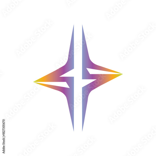Abstract symmetrical starlike design with vibrant gradient colors of purple, blue, orange, and yellow