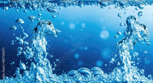 Two water splashes in a blue water body with bubbles. © SOEM