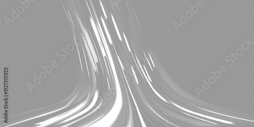 Light trail wave, fire path trace line and effect curve twirl. Neon motion effect. White special effect,speed police line. Road Magic