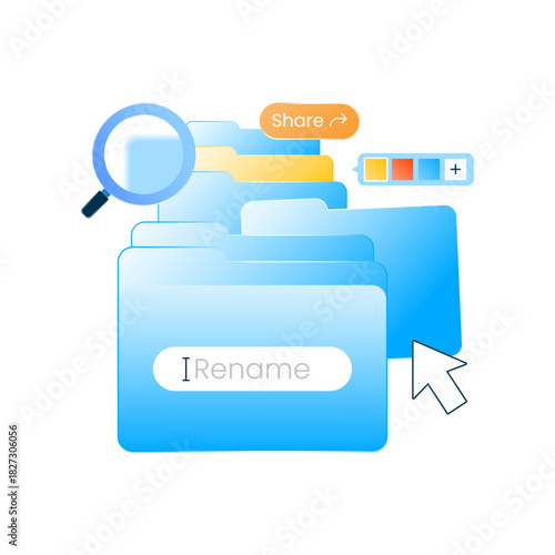 modern illustration featuring row of digital file icons with various organizational features. file management, digital organization, document workflow, cloud storage systems, data administration