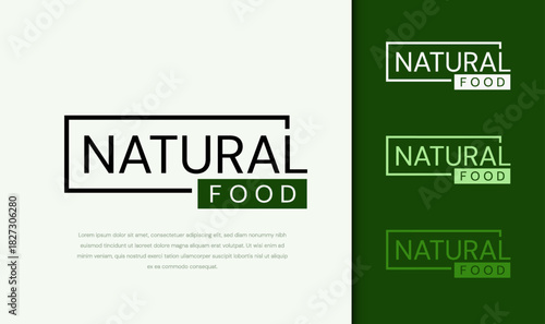 Natural food minimalist logo for product packaging. Label on white and green background.