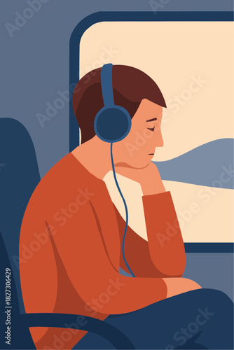 Introvert on Train Journey Vector