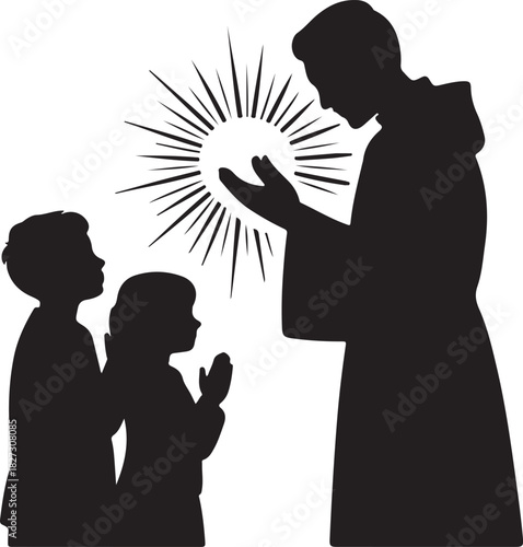 Silhouette of jesus teaching children