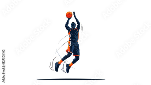 Athlete Jumping to Shoot Basketball Dynamic Action Silhouette Illustration