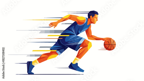 Dynamic Male Athlete Dribbling Basketball with Speed Lines