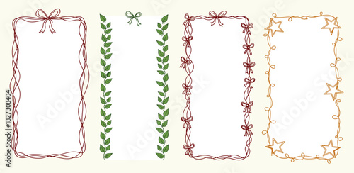 Charming hand-drawn decorative borders and frames featuring bows, foliage, and stars, perfect for crafting and design projects