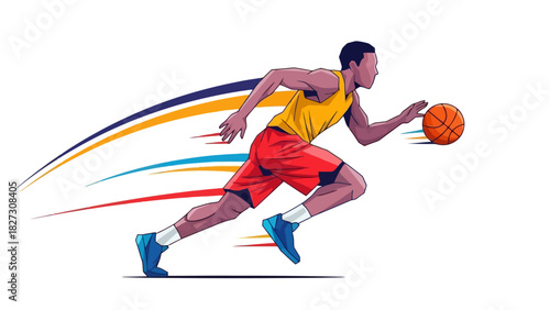 Dynamic Athlete Dribbling Ball in Motion Sports Illustration
