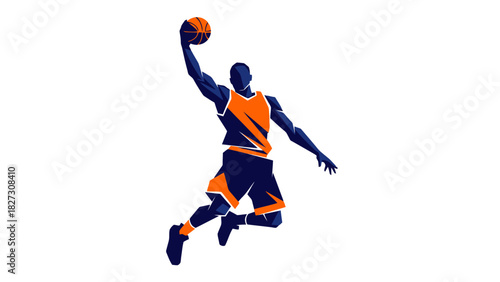 High flying basketball player performing a dynamic dunk athletic silhouette