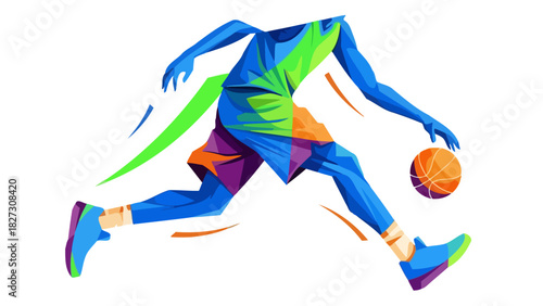 Dynamic Athlete Playing Basketball Art Vibrant Sports Illustration