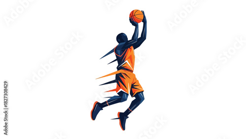 Dynamic Basketball Player in Mid Air Dunk Silhouette