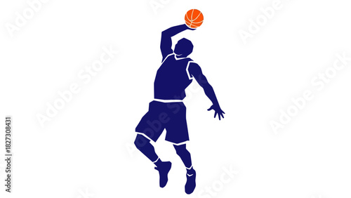 Dynamic Silhouette of a Basketball Player Performing a High Flying Slam Dunk