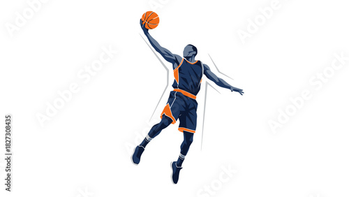 Slam Dunk Action Athlete Leaping to Score a Basket in Dynamic Sport Illustration