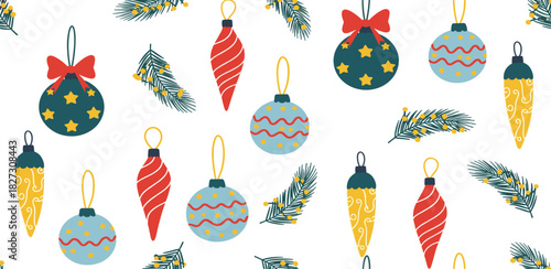 Festive Christmas Ornament Pattern on White Background Holiday Decoration Design Elements