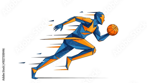 Dynamic Athlete Running with Ball in Stylized Geometric Motion