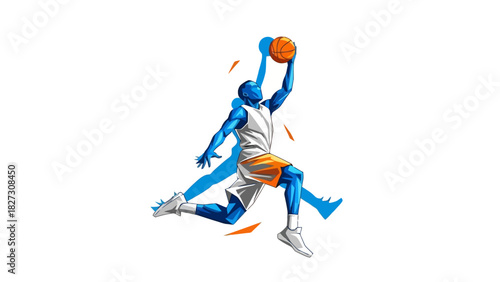 Dynamic Basketball Dunk Silhouette Athlete in Mid Air Action