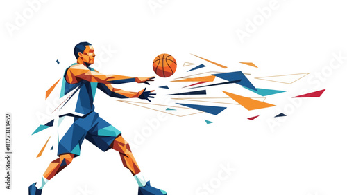Dynamic Athlete in Action with Abstract Shapes Bursting