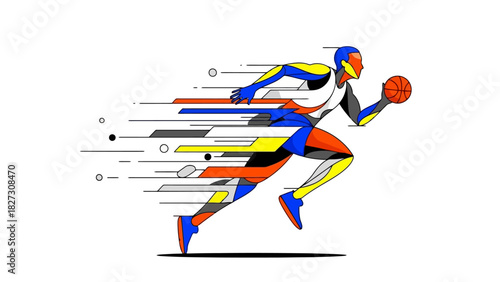 Dynamic Athlete illustration with Motion Trails Basketball Player