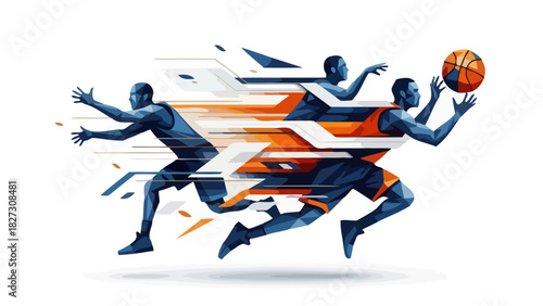 Dynamic Basketball Players in Action Motion Blur Abstract Sports Art