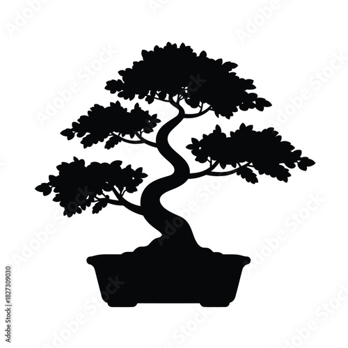 Silhouette of a stylized bonsai tree in a pot