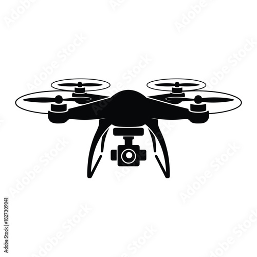 Black silhouette of a quadcopter drone with camera