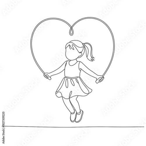 Young girl jumping rope inside a heart shape outline