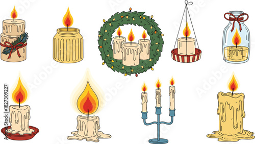 A festive and cute Christmas seamless pattern featuring cartoon Santa Claus, gifts, stockings, and candy canes for holiday decoration and backgrounds