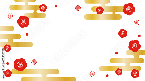 梅の花　エ霞　和風　フレーム　ベクター