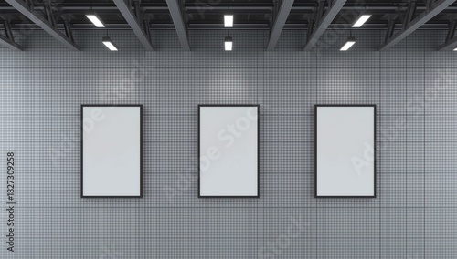 3D Render White Empty 3 Billboard At The Station